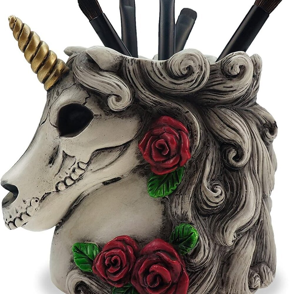 Gothic Unicorn Skull Makeup Brush/Pen Holder-Unicorn Gift for Women Adults Hallo